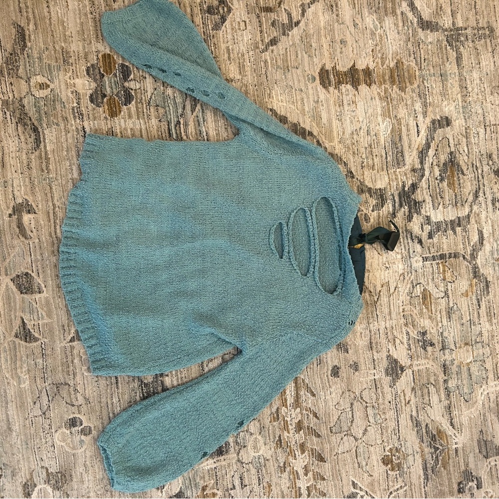 cute turquoise sweater!